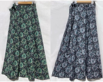 Long Maxi Wrap Skirt: Boho Hippy Festival. Handmade in a Vintage like Swirl Poplin Cotton Print. 8 - 14 UK Free Size