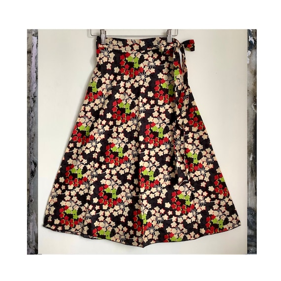 Wrap Skirt Midi Length. Handmade in Cool Cotton Vintage Turquoise Black Flower Print. Free Size. Summer Holiday or Beach Wear. Boho Hippy Etsy Canada