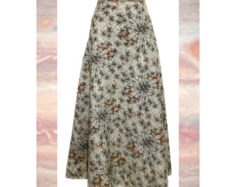 Long Maxi Wraparound Skirt: Boho Hippy. Handmade in a Peacock Green or Grey Fine Cotton Print. Free Size. UK size 8 - 14