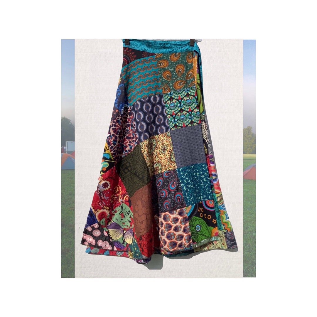 Handmade Patchwork Wrap Skirt: Midi Length. Funky Hippy - Etsy UK