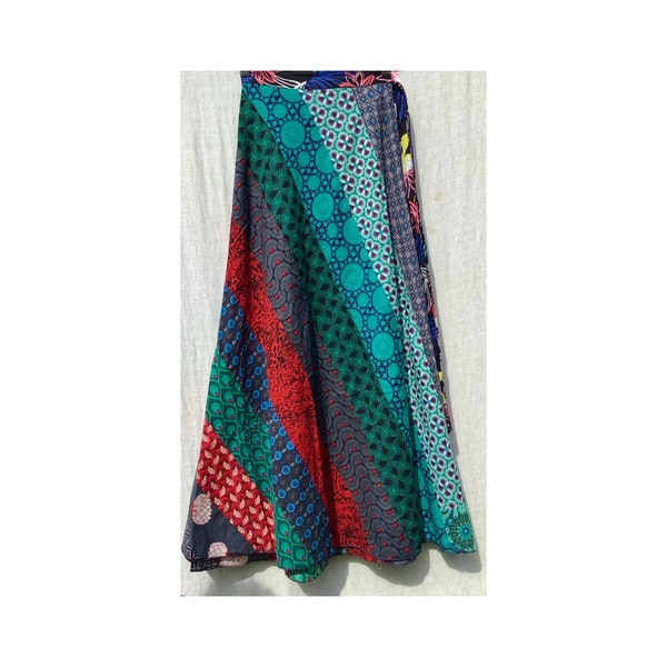 Boho Hippie Long Maxi Patchwork Wraparound Skirt: A Fabulous, Funky Festival Skirt Full of Wonderful Colours & Groovy Prints. Hippy Chic