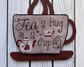 Tea Time ~Cross Stitch Pattern by New York Dreamer Needleworks  ~ New Cross Stitch chart, Mug, metal frame, perfect gift