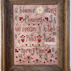 Lente alfabet sampler ~ kruissteekpatroon van New York Dreamer Needleworks ~ Nieuwe kruissteekkaart ~ bloemen, lente, bijen