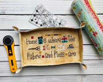 New! "Home is where the fabric and floss are”-New York Dreamer Needleworks- cross stitch pattern -scissors, floss, accessories, accessories.