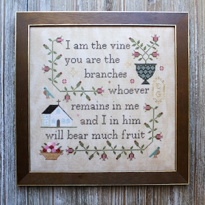 Nieuw! "Jezus de ware wijnstok" New York Dreamer Cross Stitch chart, patroon, bijbelstudie, bijbelverzen, religieus, liefde, huizen, kerk, bloemen