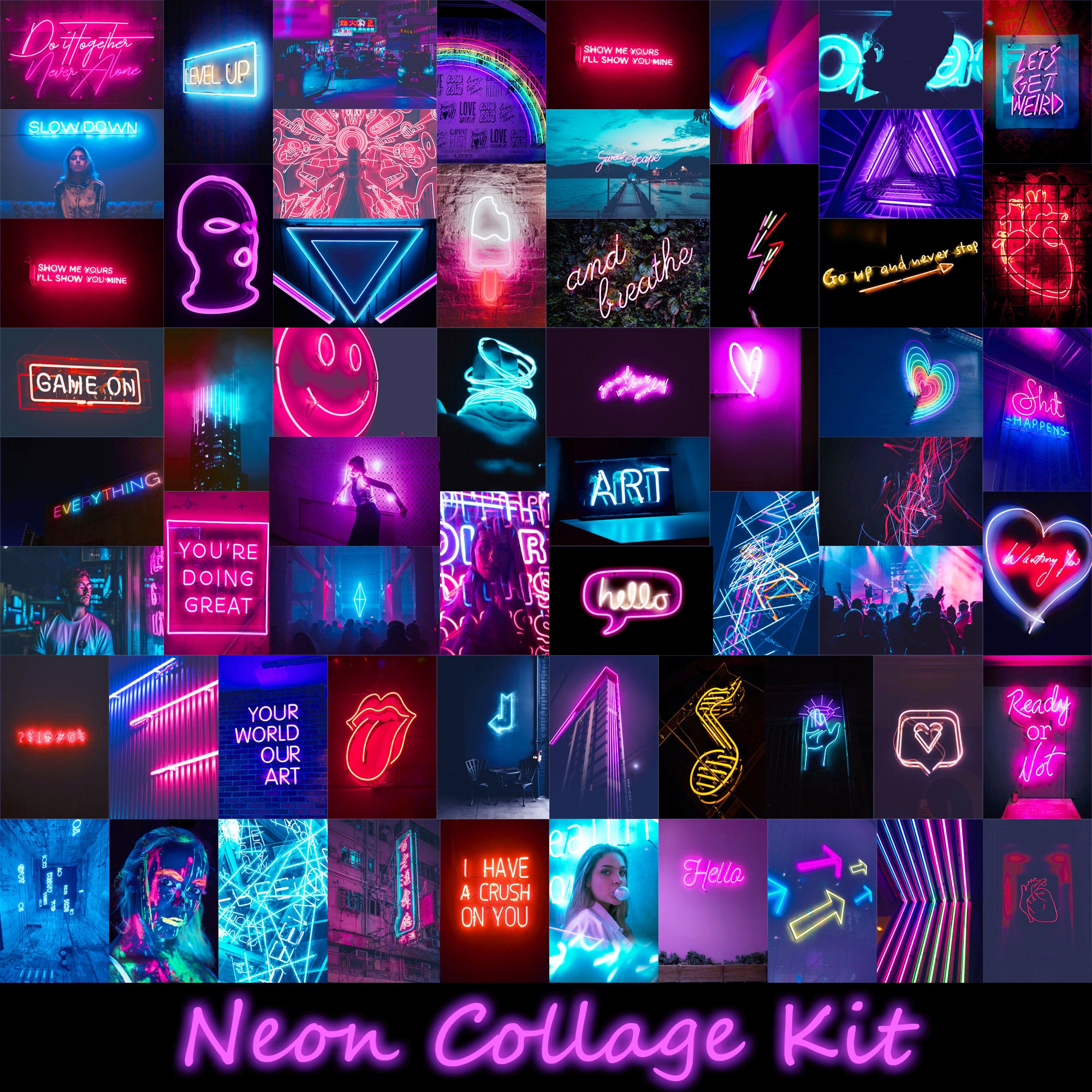 60 Neon wall collage kit Printed photo collage kit Aesthetic | Etsy