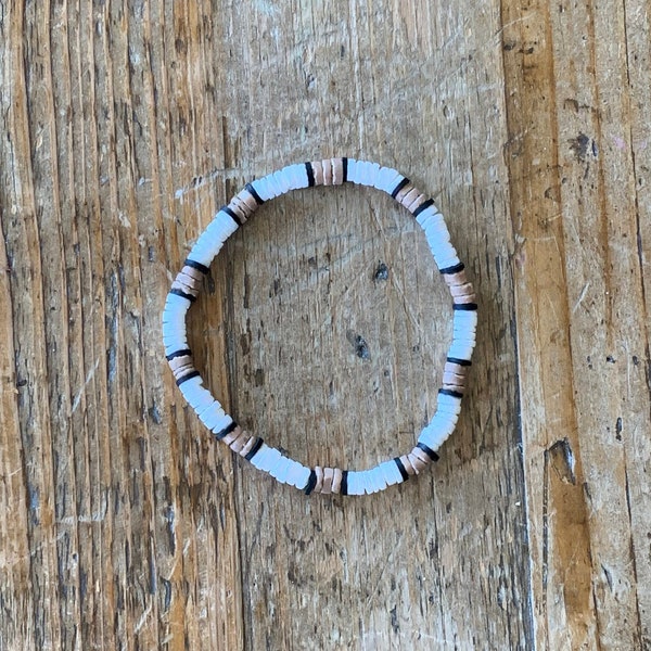 White and tan puka shell anklet/ bracelet