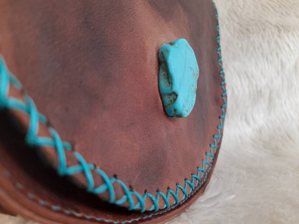 Small Crossbody Round Leather Bag With Turquoise Stone -  Sweden