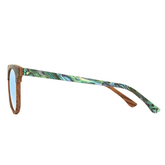Wood Frame Abalone Seashell Sunglasses Blue Lens Abalone Seashell Sunglasses: Zebra Wood With Blue Polarized  main image 3