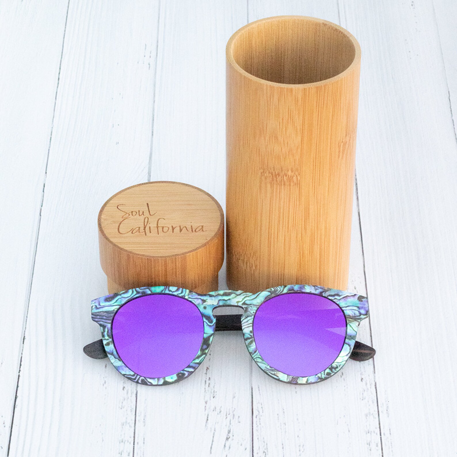 Abalone Seashell Sunglasses Ebony Wood Purple Polarized Etsy