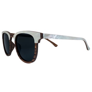 Mother of Pearl Zebra Wood Sunglasses: Polarized Lenses