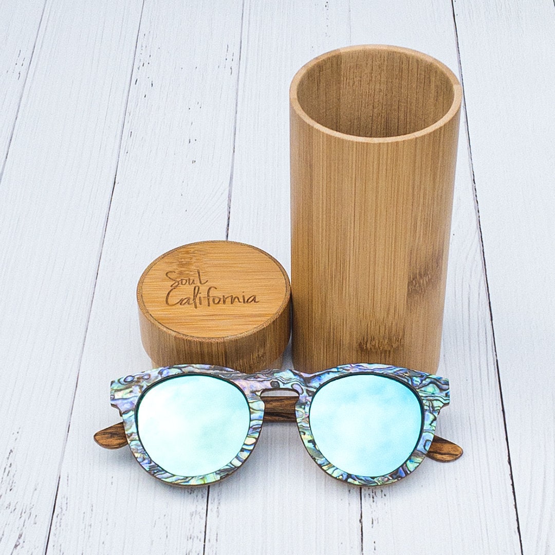 Abalone Seashell Sunglasses Zebra Wood Blue Polarized Etsy
