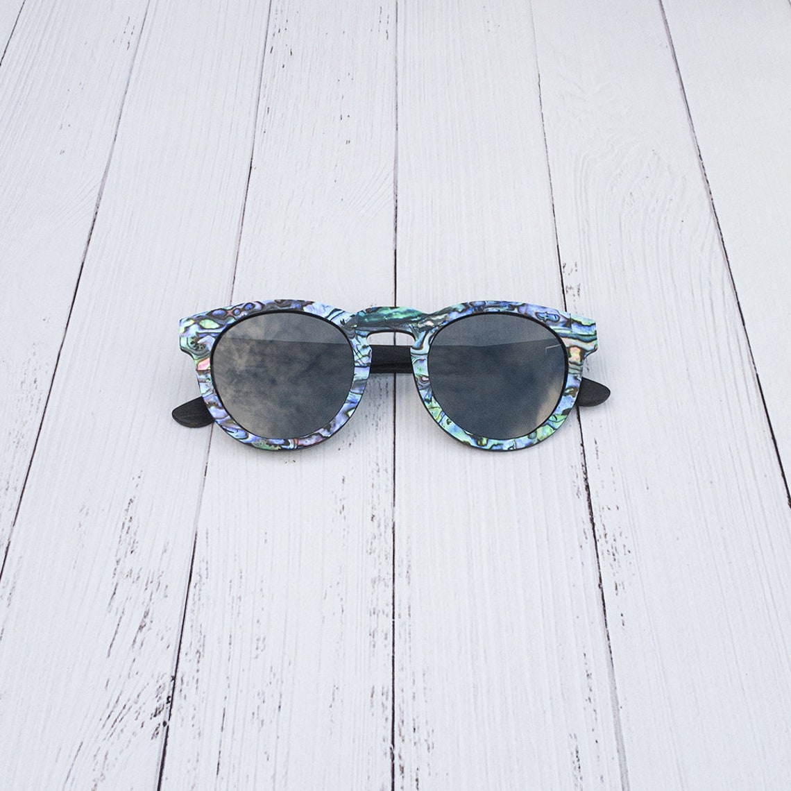 Abalone Seashell Sunglasses Ebony Wood Grey Polarized Etsy