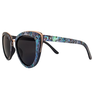 Abalone Seashell Sunglasses: Ebony Wood Cat-Eye Frame, Polarized Lenses