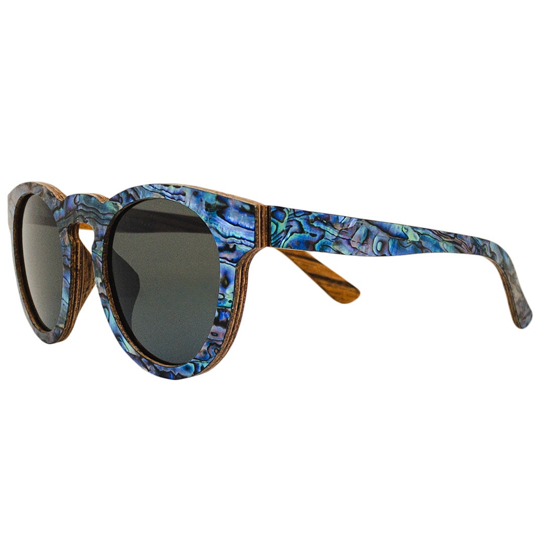 Abalone Seashell Sunglasses Zebra Wood grey Polarized Lenses