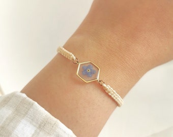 Bracelet véritable Vergissmeinnicht, bijoux en argent sterling 925, fleur de myosotis, bracelet d'amitié en résine, cadeau d'anniversaire Oma, fête des mères