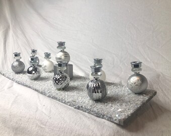 Silver Snow Ornaments Menorah