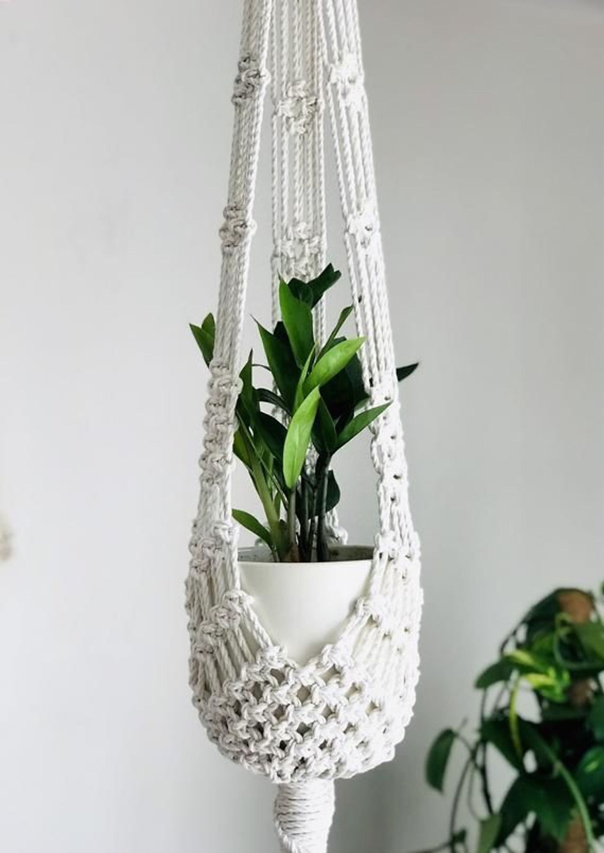 Macrame plant hangers Small suspended pot holder Short | Etsy