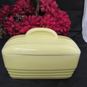 Hall China, Refrigerator Dish, Made For Westinghouse, Yellow Rectangular Lidded Dish, 1950's-1960's, White Interior, Collectible