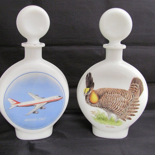 Dant Distillery, Field Birds Series, Prairie Chicken, Boeing 747, Made 1969, White Glass, Empty Decanter, Whiskey Bottle, Vintage Barware