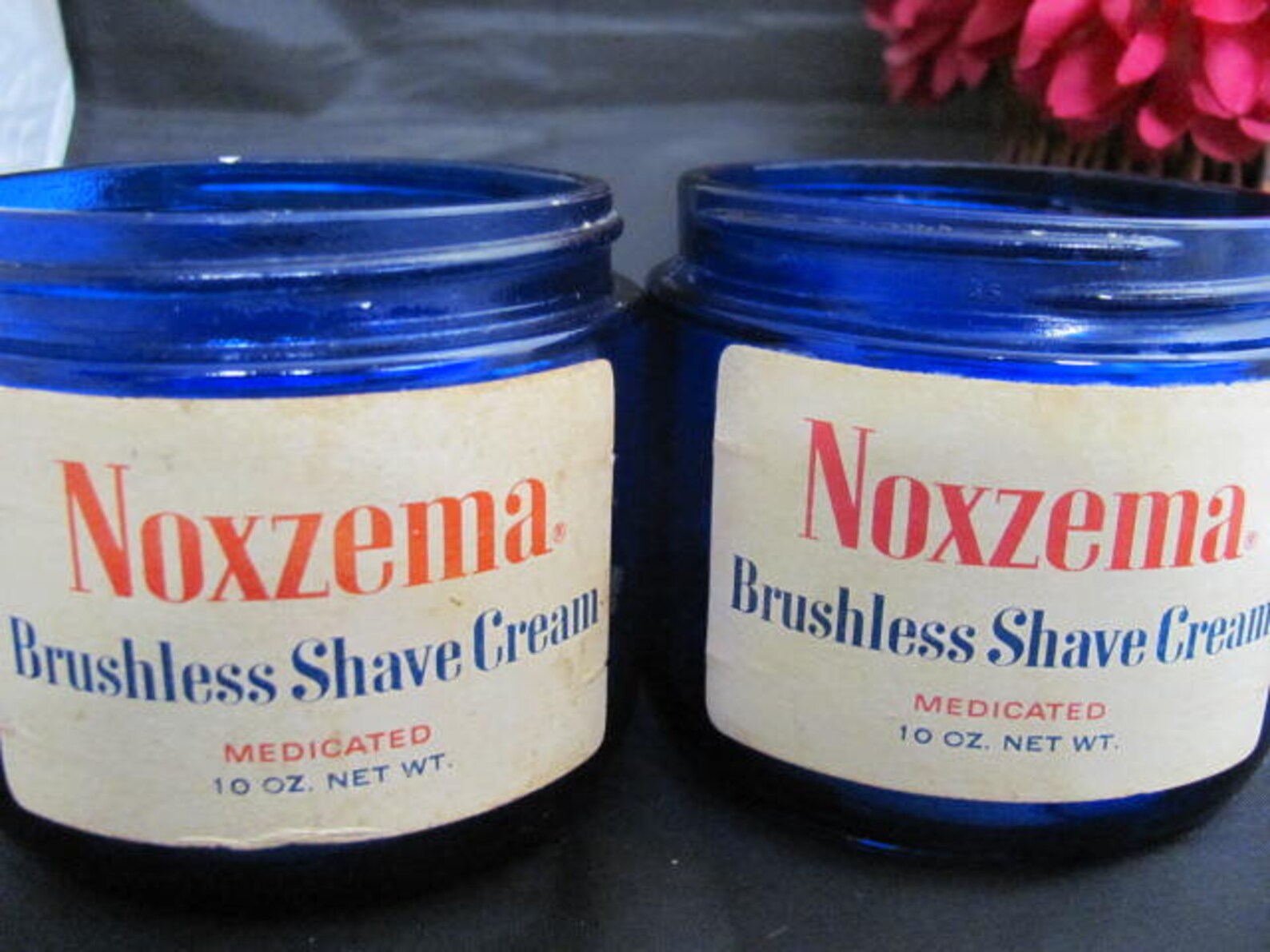 Noxzema, Brushless Shave Cream, Cobalt Blue, Glass, 1960's, Collectible