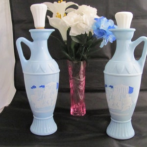 Jim Beam Grecian Bottle, Decanter With Stopper, 1961, Blue, Milk Glass Aristotle, Plato, Socrates, Vintage Barware, Grecian Urn