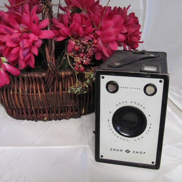 Agfa Ansco Sure Shot Camera, Vintage Box Camera, 1932-1940, Made In Binghamton, NY, Leatherette Covered, Working Mechanisms