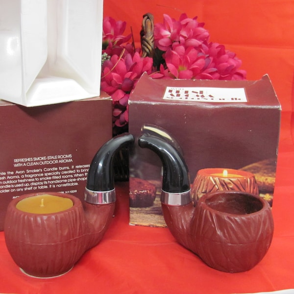 Avon, Fresh Aroma, Smoker's Candle, Wax Tobacco Pipe, 1978-1979, Vintage, Collectible, Decoration, Carved Wood Look