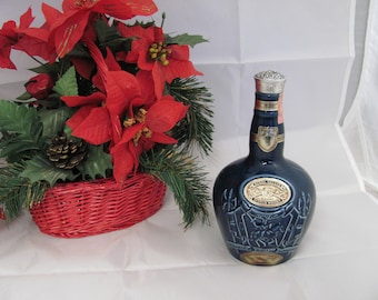 Chivas Brothers Spode Of England Bottle, Empty Scotch Whiskey Of Scotland, 1972-1983, Blue Embossed Decanter With Labels