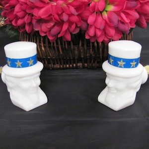Avon Uncle Sam Pipe Aftershave Bottle, Decanter, Made 1975-1976, 3 Ounce Empty White Opal Glass Bottle, Hatband, Blue Stem