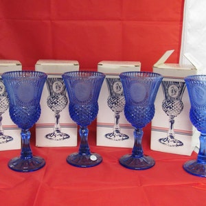 Avon, Martha Washington Goblet, 1 LEFT, Fostoria, Blue Glass, Candleholder, 1976-1977, Vintage, Collectible, Embossed Portrait, Original Box