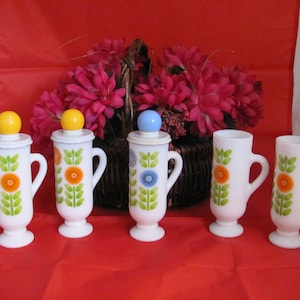 Avon Dutch Treat Demi Cup, Demitasse Cup, White Glass, Floral Design, Empty 3 Ounce Cup, Yellow, Blue Flowers, Vintage Avon
