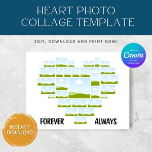 Heart Photo Collage Template, Heart Collage Template,Heart Shape Photo collage, Valentine Photo Collage, Love Collage,  Instantly Editable
