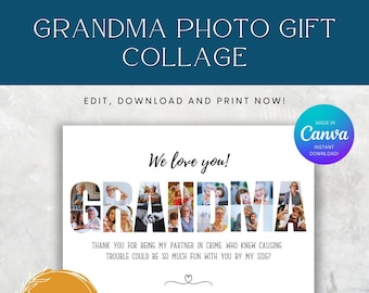 Grandma Photo Collage, Personalized Photo Collage Template, Birthday Present for Grandma,DIY Canva Photo Collage Template,Personalized Frame