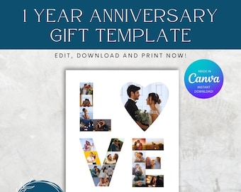 Editable Custom 1 Year Anniversary Gift, Anniversary Photo Collage, Photo Collage, First Anniversary Personalized, Custom Picture Board