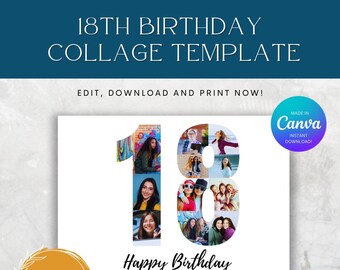 Custom 18th Birthday Photo Collage Template, Personalized 18th Birthday Gift, Picture Collage, Number Collage, Gifts for Him, Gifts for Her