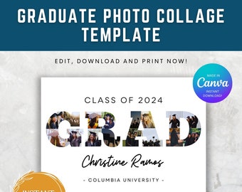 Druckbare Abschluss Foto-Collage, personalisierte Abitur Foto-Collage, personalisiertes Geschenk für Sie Ihn, DIY Geschenk, Klasse von 2024, College bestanden