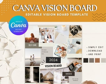 Digital Vision Board Template, Fully Editable Drag and Drop Canva Vision Board Template,  Inspiration Board, Manifestation Board, Canva