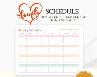 Weekly Family Planner Printable – Family Schedule-Weekly Calendar Schedule – Instant Digital Download