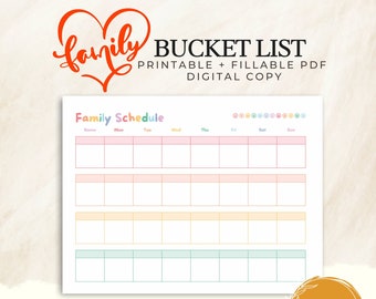 Family Bucket List - Bucket List for Kids - Bucket List Template-Summer Bucket List Printable- Summer To Do List-Instant Digital Download