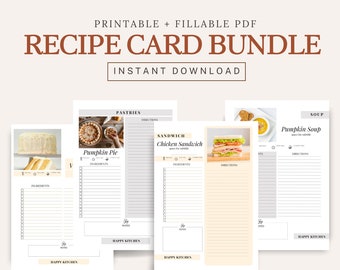 Plantilla de hoja de recetas editable, plantilla de libro de recetas, tarjeta de recetas, página de recetas en blanco, tamaño A4/A5/carta de EE. UU.
