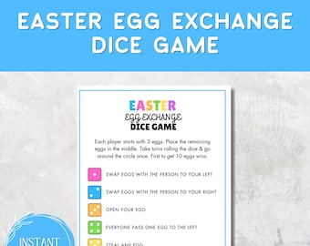 Easter Egg Exchange Dice Game, Printable Easter Games, Easter Group Party Game, Easter Activities for Adults & Kids, Party Games
