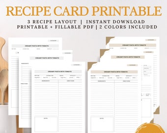 Plantilla de receta minimalista, libro de recetas imprimible, página de recetas en blanco, tarjeta de recetas sencilla, hoja de recetas, organizador de recetas, 8,5 x 11, A4, A5
