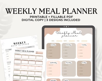 Druckbarer Wochenplaner, Mahlzeit Tracker, Food Journal, Meal Prep Planner, bearbeitbarer Wochenplan, Lebensmittelliste