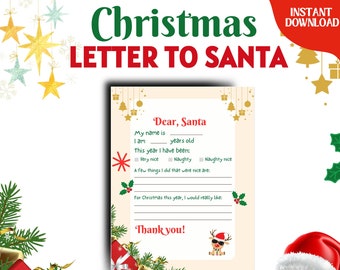 Letter to Santa,  Kids Letter to Santa, Kids Christmas Wish List, Letter to Santa, Dear Santa Wish List, Christmas Printable, Santa Letter