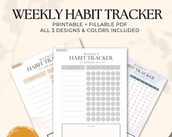 Weekly Habit Tracker Printable, Habit Tracker Template, Routine Tracker, Habit Tracker Weekly, Fillable Habit Tracker, Instant Download