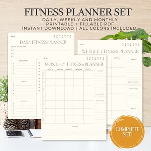 Fitness Planner, Fitness Planner Printable, Daily Fitness Tracker, Weekly Fitness Goal Planner, Fitness Journal, Meal Plan