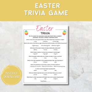 Easter Games, Easter Trivia Party Game, Adult Trivia Game, Printable Games, Easter Group Game, Family Easter Game, Easter Printables