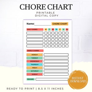 Chore Chart Printable, Chore Chart, Weekly Checklist, Chore Printable ...