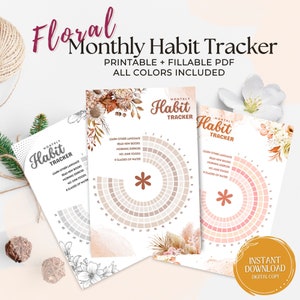 Habit Tracker Printable PDF, Monthly Habit Tracker, Routine Tracker, Habit Challenge, Monthly Goal Tracker,  Circle Habit Planner Bundle